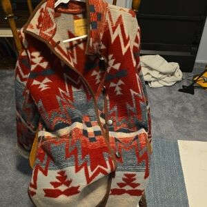 Women’s Red Patterned Aztec Coat Jacket - Unknown Brand